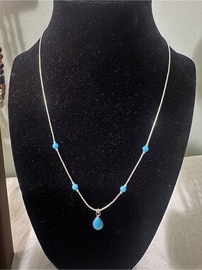 18” Liquid Sterling Silver necklace with Turquoise pendant and beads